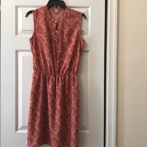 Orange pattern sleeveless button down knee length